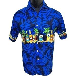 Maui Hawaii Vintage Blue Black Tropical Casual Button Up Shirt Drinks Prints S